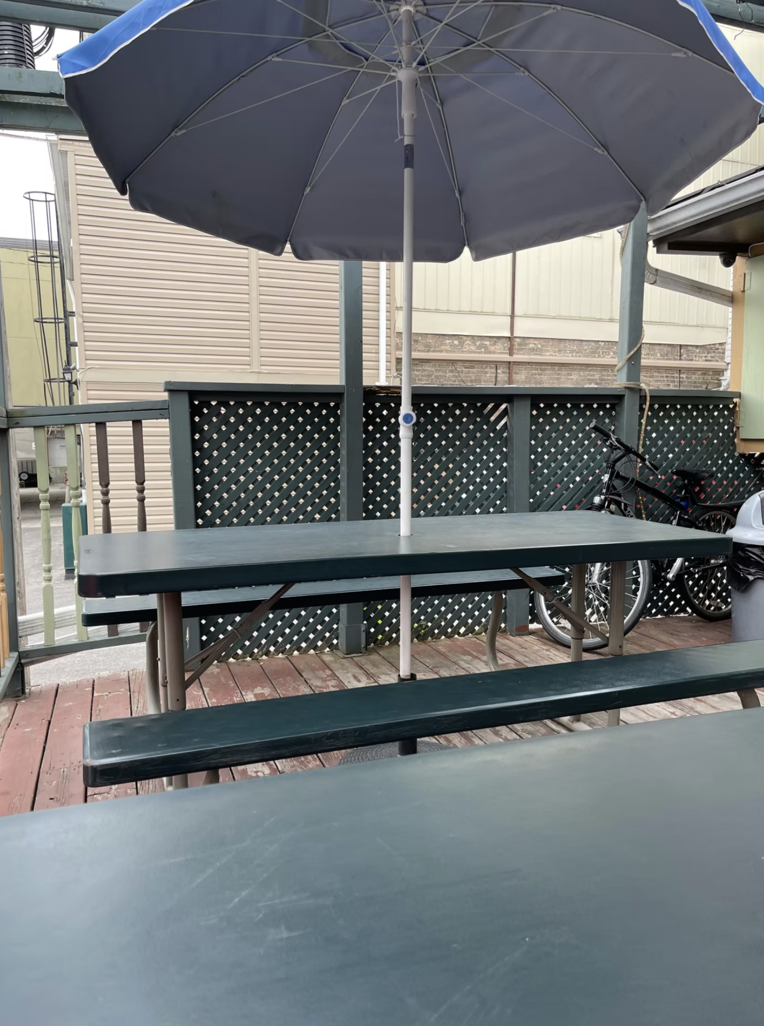 The outdoor patio, offering a relaxed spot to enjoy a meal on a sunny day.